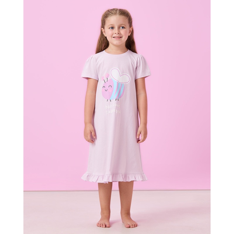 Girls Pink Peach  Bee Placement Print Nightshirt