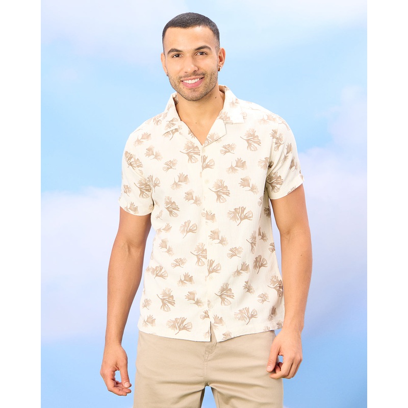 Men Beige Printed Casual Shirt