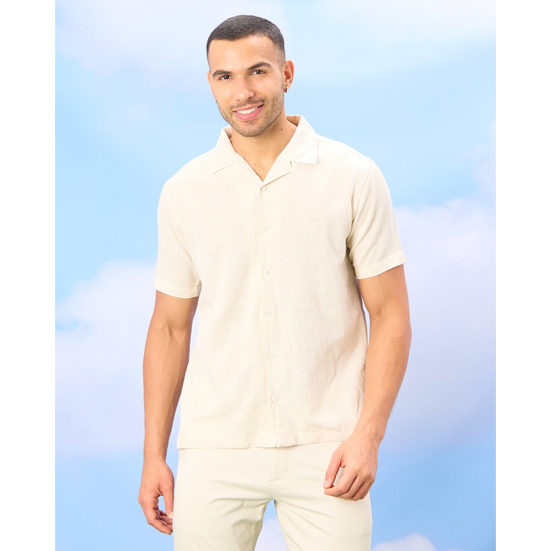 Men Beige Short Sleeved Casual Shirt