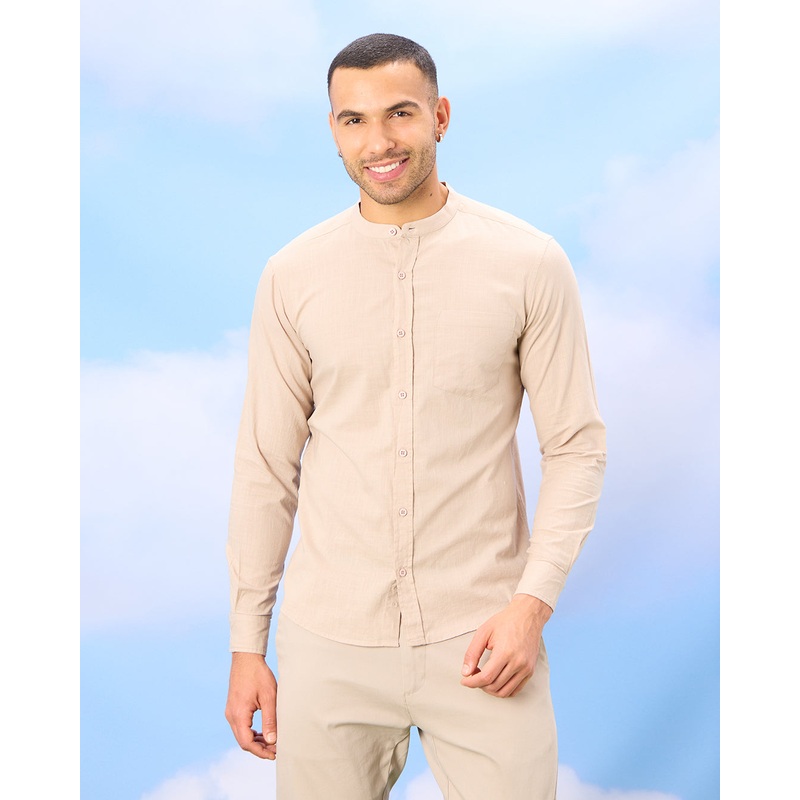 Men Beige Solid Shirt|Small|Medium|Large|X-Large|XX-Large