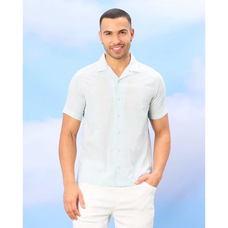 Men Blue Embroidered Casual Shirt