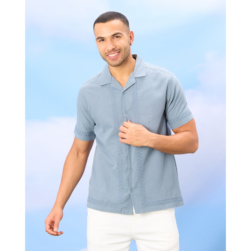 Men Blue Embroidered Shirt|Small|Medium|Large|X-Large|XX-Large