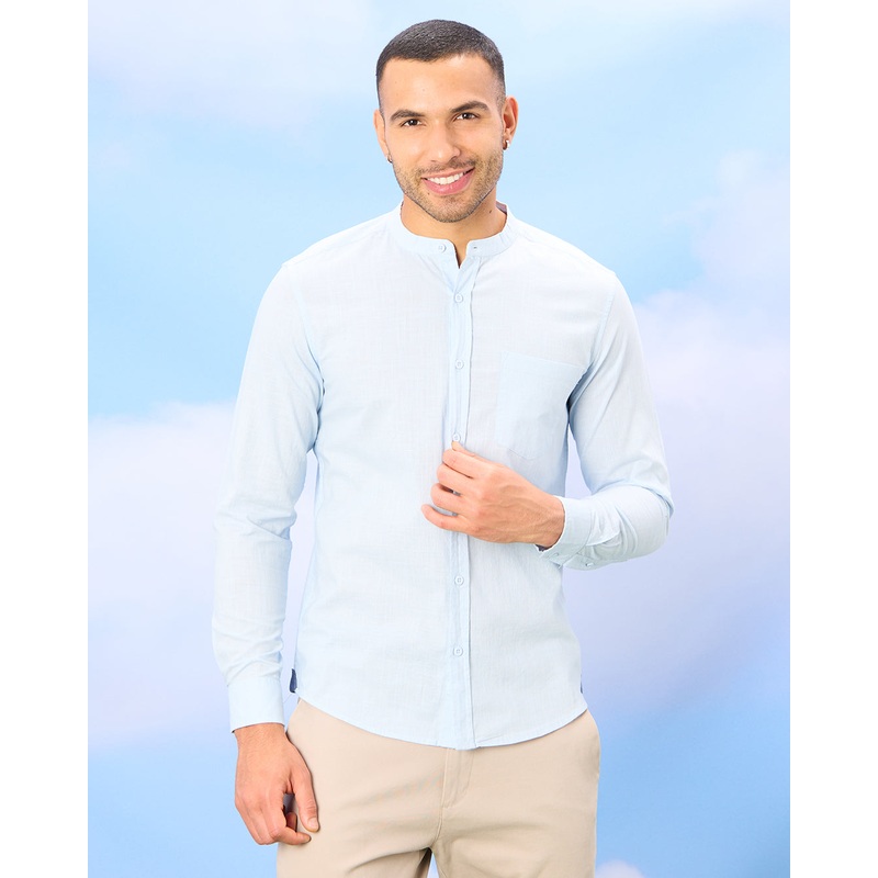 Men Blue Mandarin Shirt|Small|Medium|Large|X-Large|XX-Large