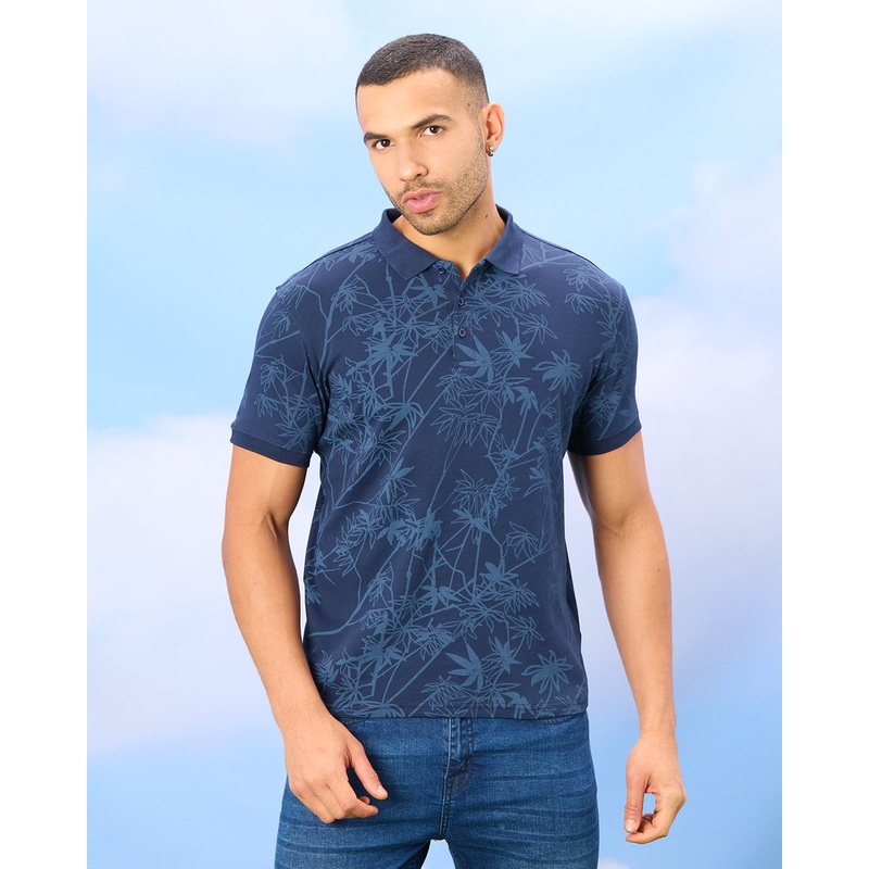Men Blue Printed Polo Shirt|Small|Medium|Large|X-Large|XX-Large