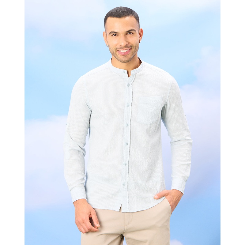 Men Blue Seersucker Shirt|Small|Medium|Large|X-Large|XX-Large
