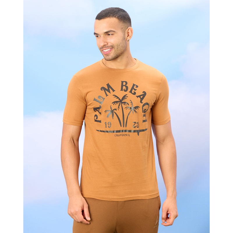 Men Brown Basic Graphic T-shirt