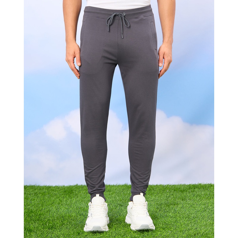 Men Charcoal Plain Active Pants