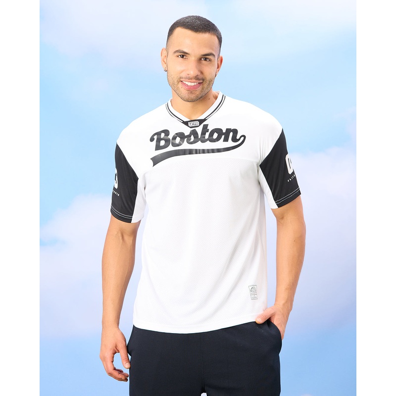 Men Ivory Boston Print Oversized T-Shirt