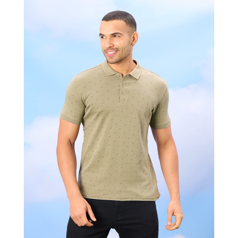 Men Olive Printed Polo Shirt|Small|Medium|Large|X-Large|XX-Large