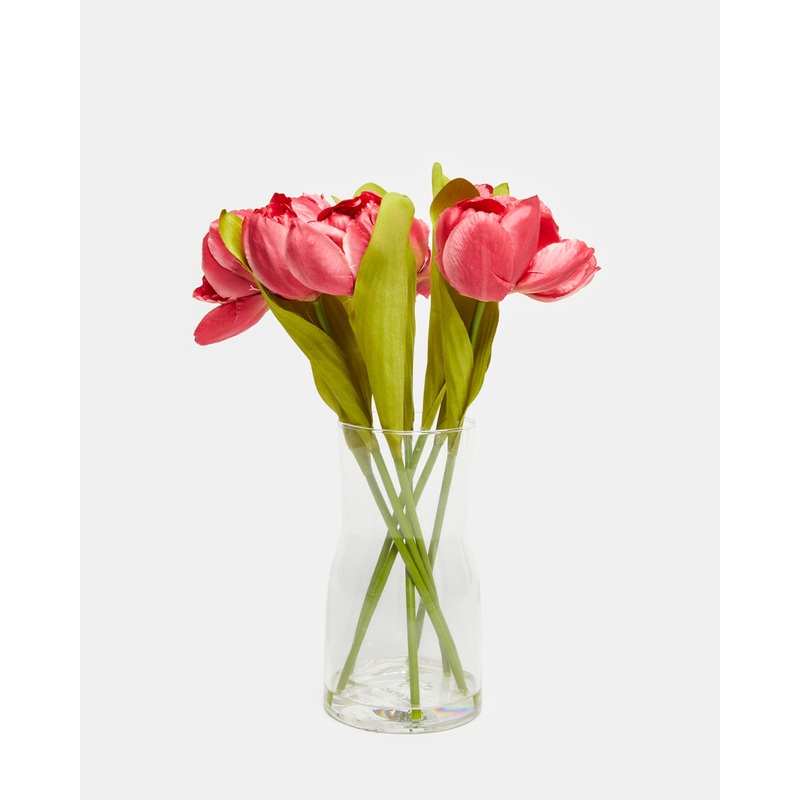 Pink Double Tulip In Glass Vase