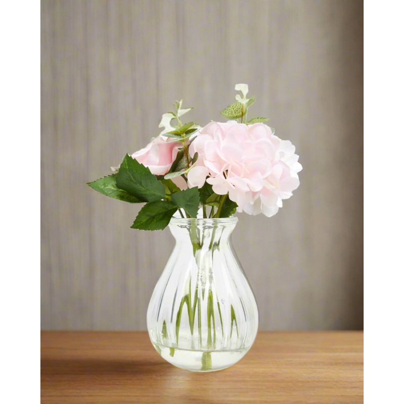 Pink Flower Arrangement In Glass Vase