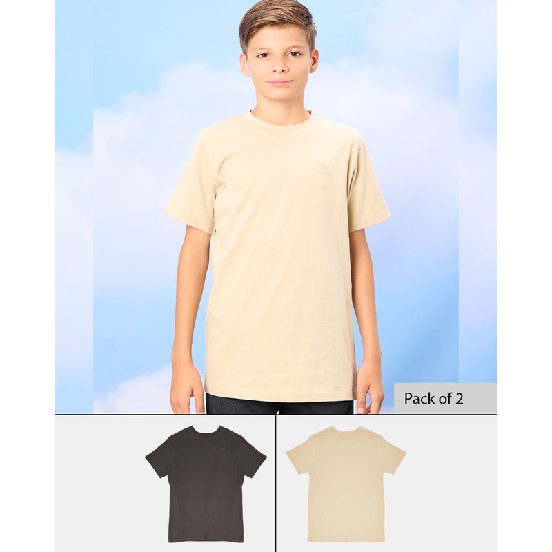 Senior Boys Beige And Charcoal T-Shirt Set (Pack Of 2)