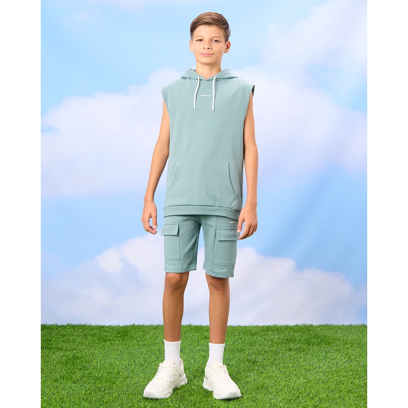 Senior Boys Blue Hooded T-Shirt And Short Set (2 Piece)