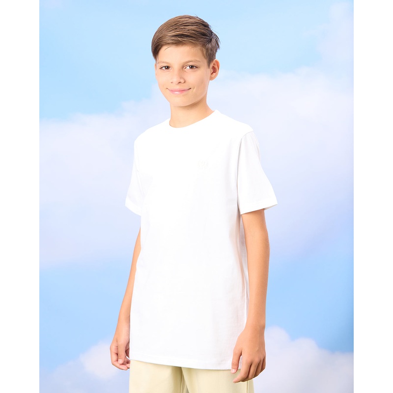 Senior Boys White Solid T-Shirt Set (2 Piece)
