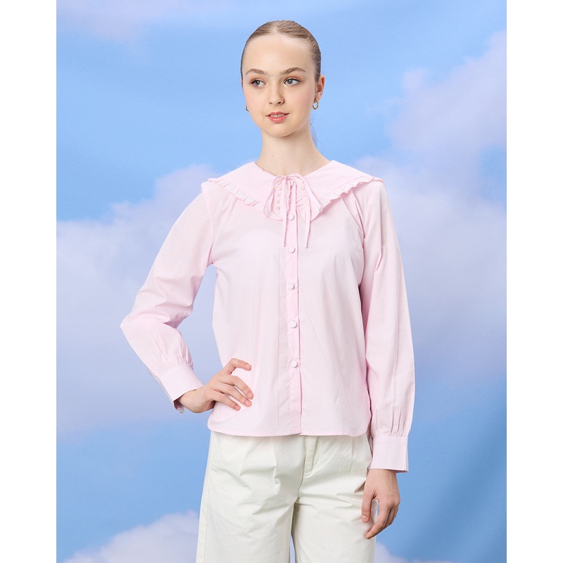 Senior Girls  Pink Peter pan Collard Shirt