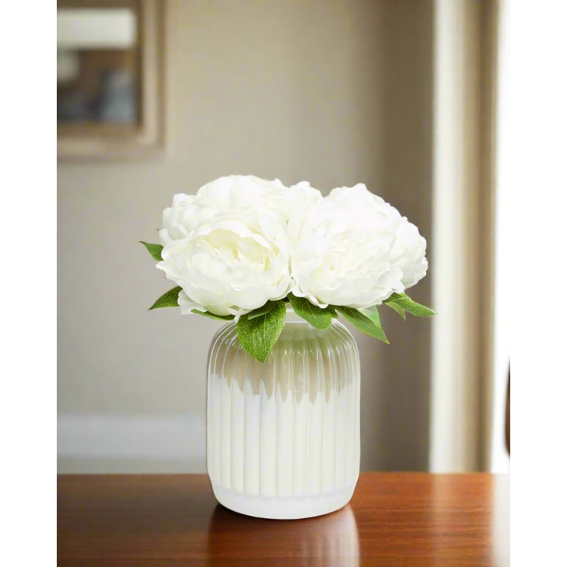 White Peony Arrangement In Ceramic Vase