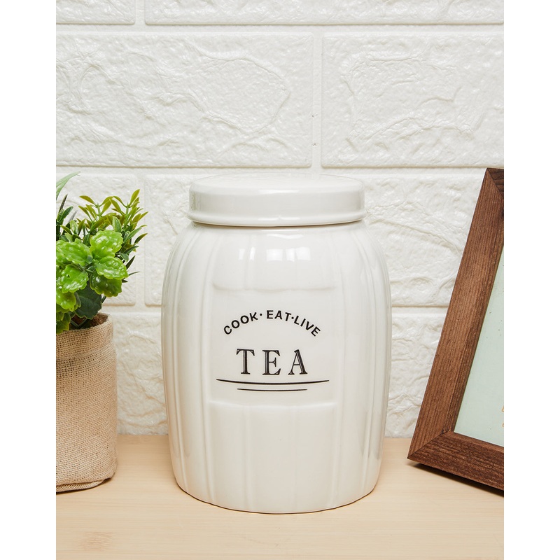 White Tea Canister With Ceramic Cover