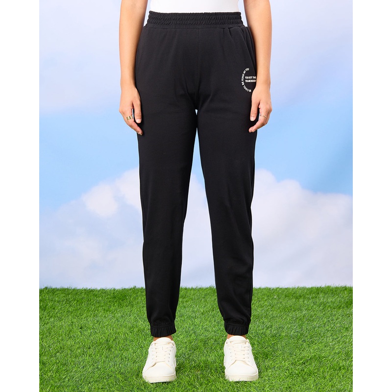 Women Black Printed Active Pants