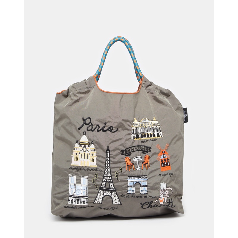 Women Brown Paris Print Shopper Bag