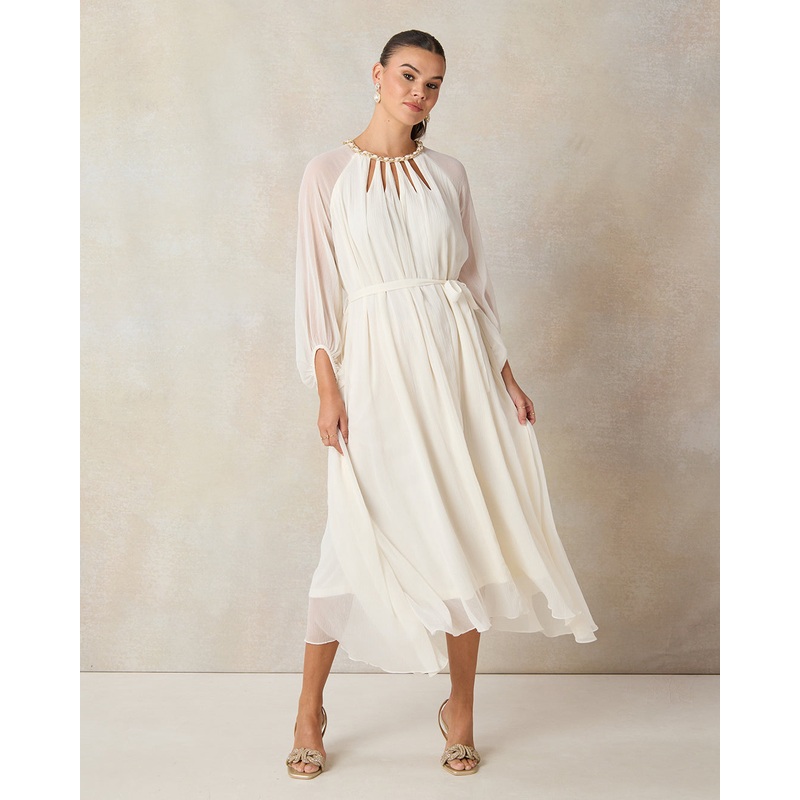 Women Cream Embellished Maxi Dress