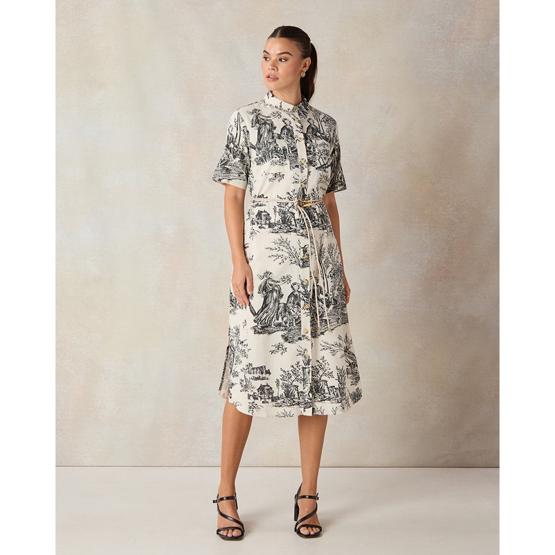Women Ivory Printed Collared Dress