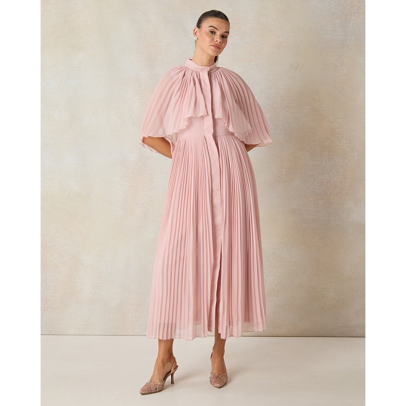Women Pink Pleated Dress|UK8|UK10|UK12|UK14|UK16|UK18