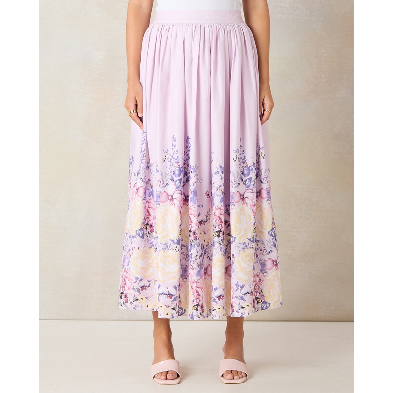 Women Pink Printed Gathered Skirt