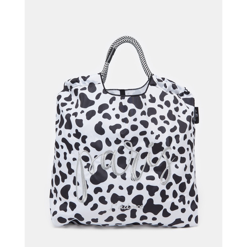 Women White And Black Print Shopper Bag