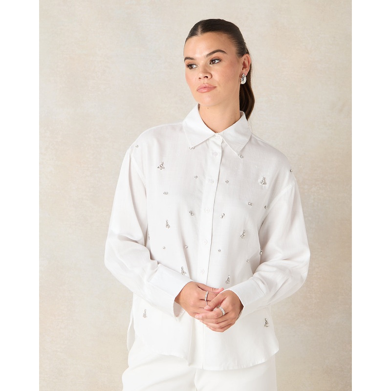 Women White Embellished Shirt|UK8|UK10|UK12|UK14|UK16|UK18