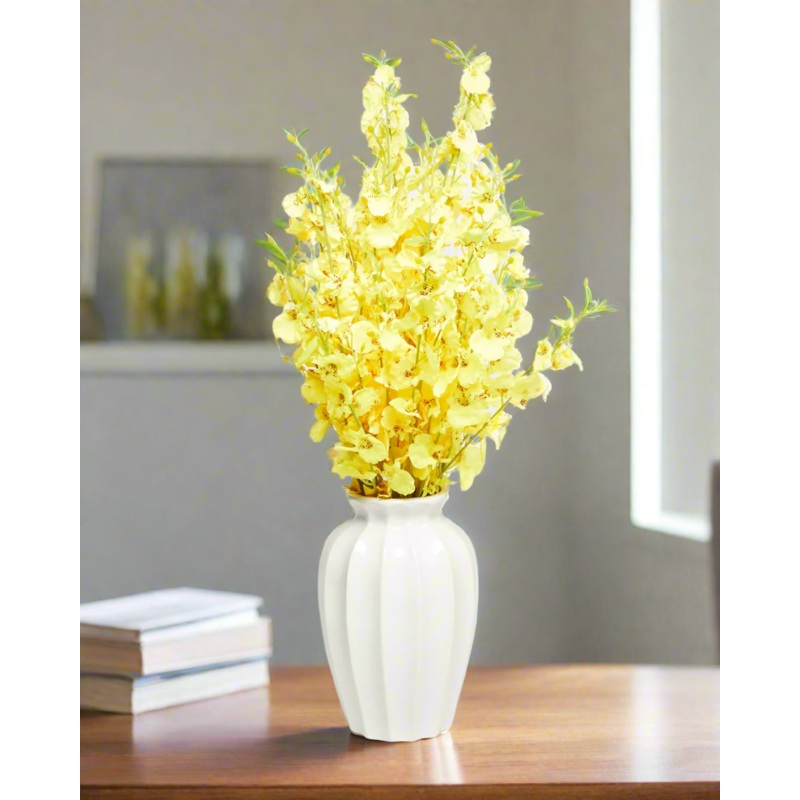 Yellow Artificial Dancing Orchid In Ceramic Vase