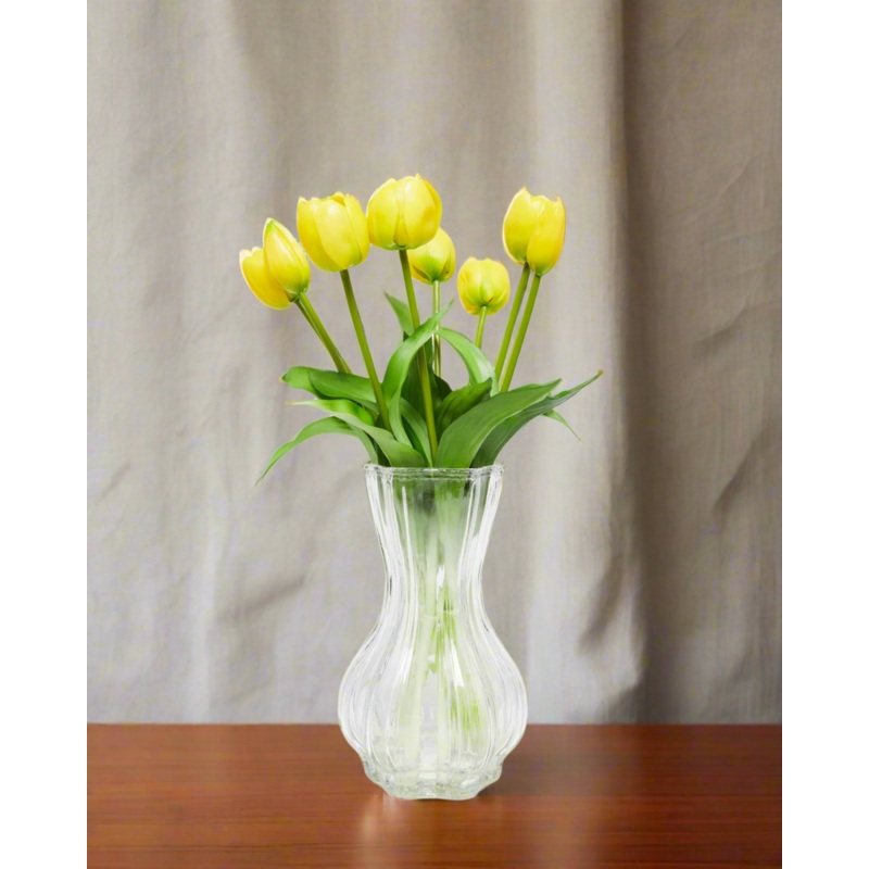 Yellow Tulip In Glass Vase