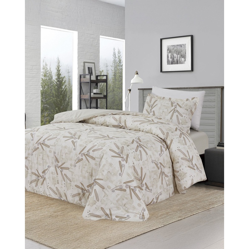 Beige 3 Piece Printed Comforter (Single Size)