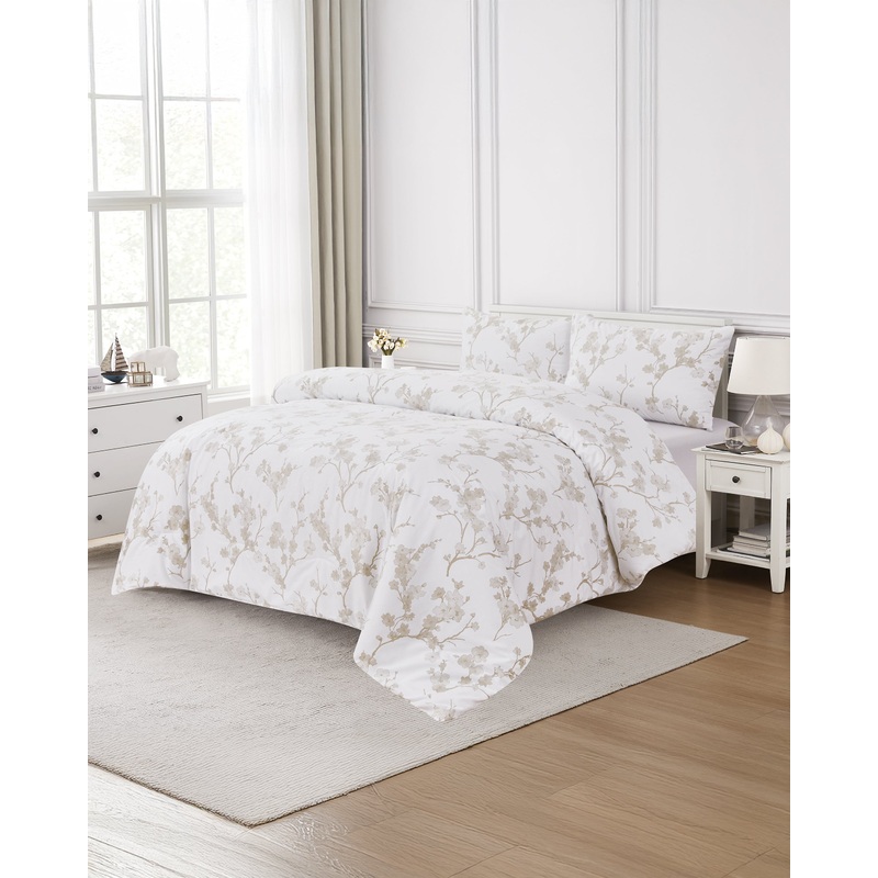 Beige 4 Piece Luxury Comforter Set (Double Size)