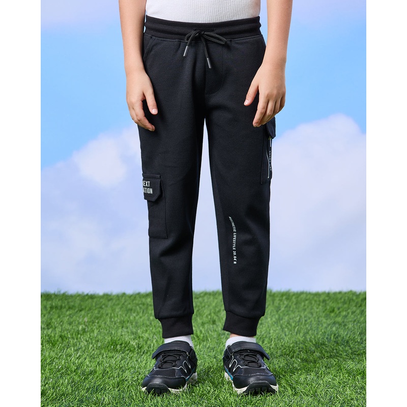 Boys Black Patch Pocket Joggers