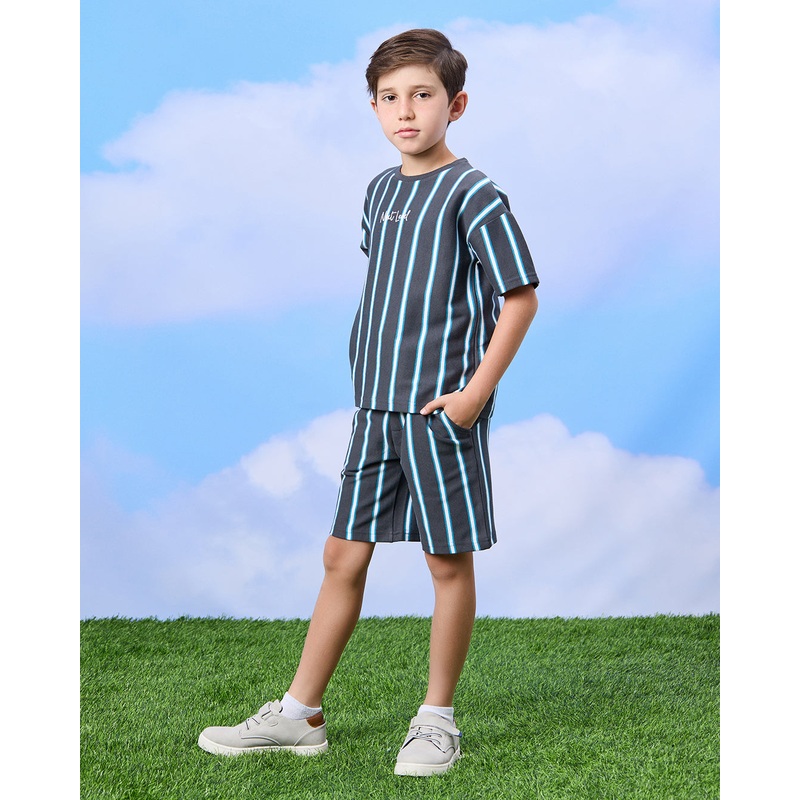 Boys Black Stripe T-Shirt & Shorts Set (2 Piece)