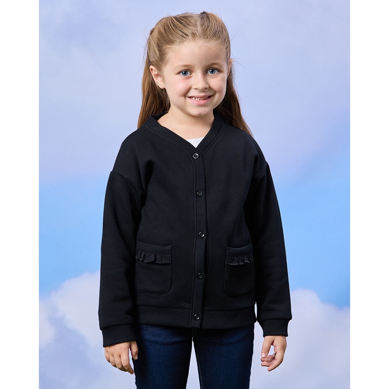 Girls Black Button Front Cardigan