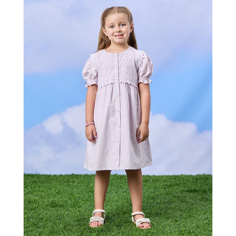 Girls Lilac Lace Schiffli Dress