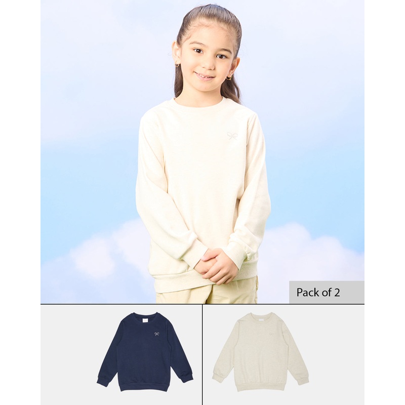 Girls Navy And Ecru Sweatshirt Set (2 Piece)