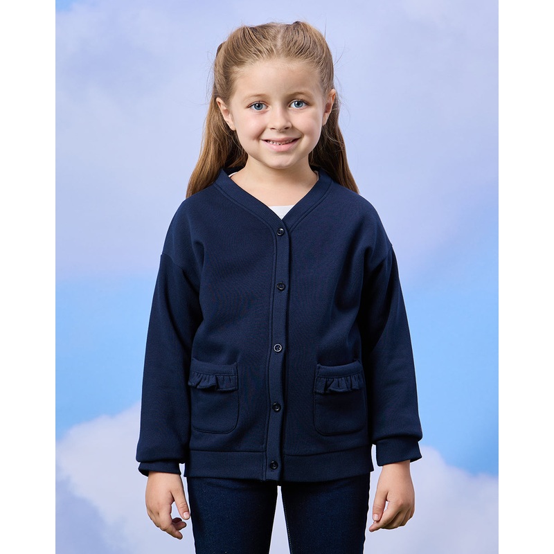 Girls Navy Button Front Cardigan