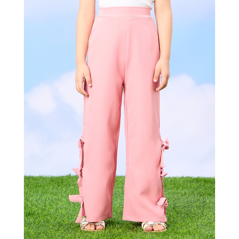 Girls Pink Embellished With A Bow Pants
