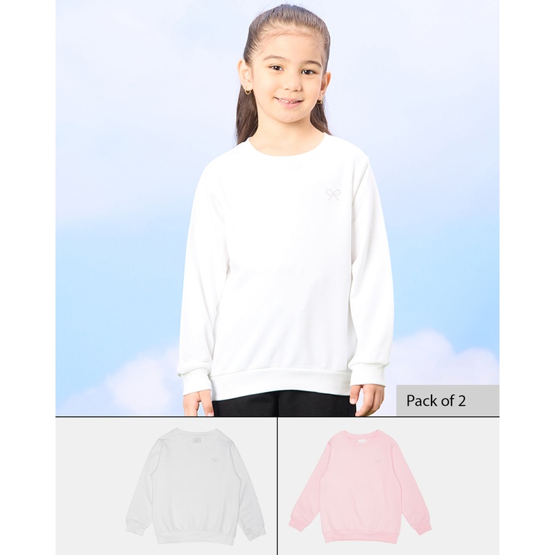 Girls White And Pink Sweatshirt Set (2 Piece)
