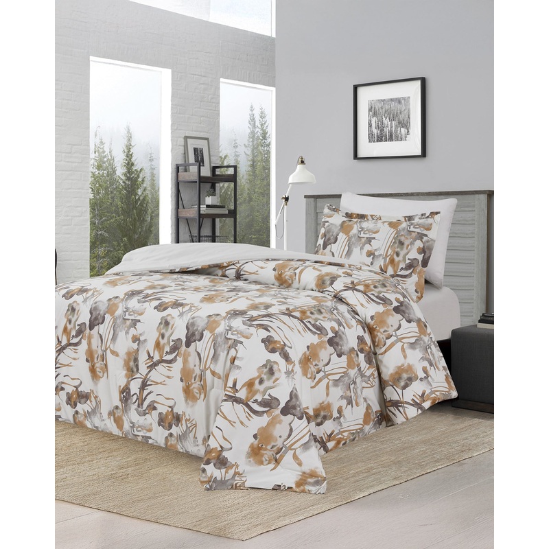 Grey 3 Piece Floral Printed Comforter (Single Size)