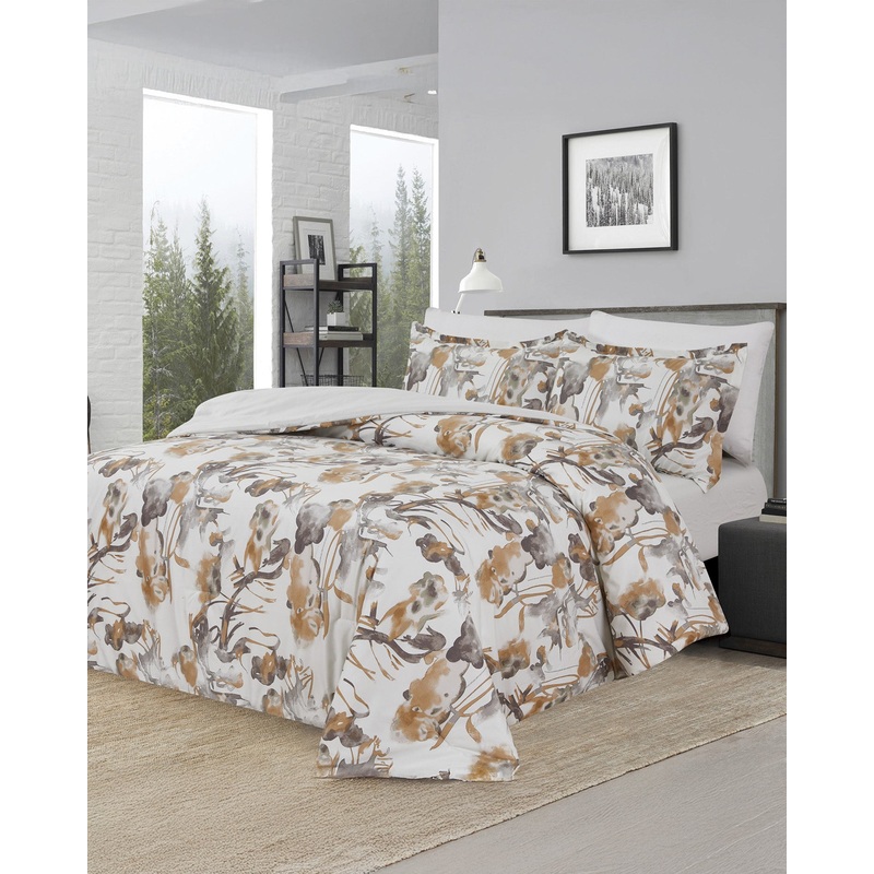 Grey 4 Piece Floral Comforter Set (Double Size)