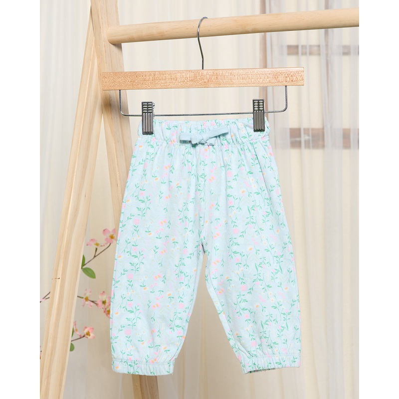 Infant Girls Blue Floral Print Jogger Pants