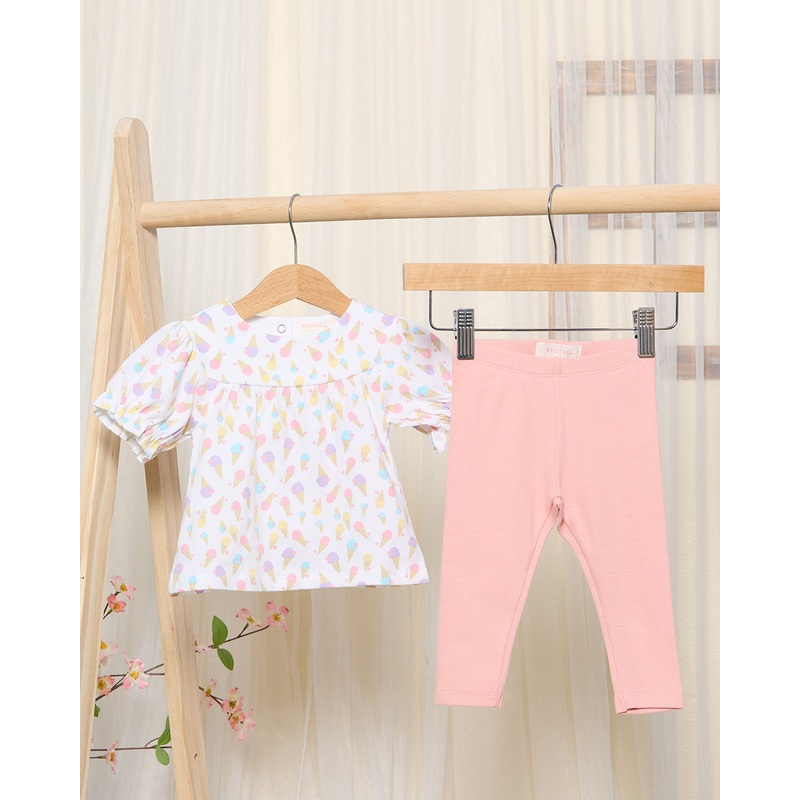 Infant Girls White And Pink Ice-Cream Top And Leggings Set (2 Piece)