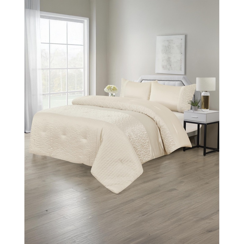 Ivory 4 Piece Luxury Comforter Set (Double Size)
