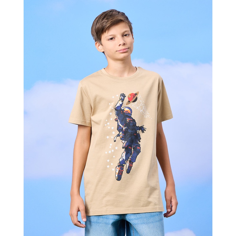 Senior Boys Beige Astronaut Print T-Shirt