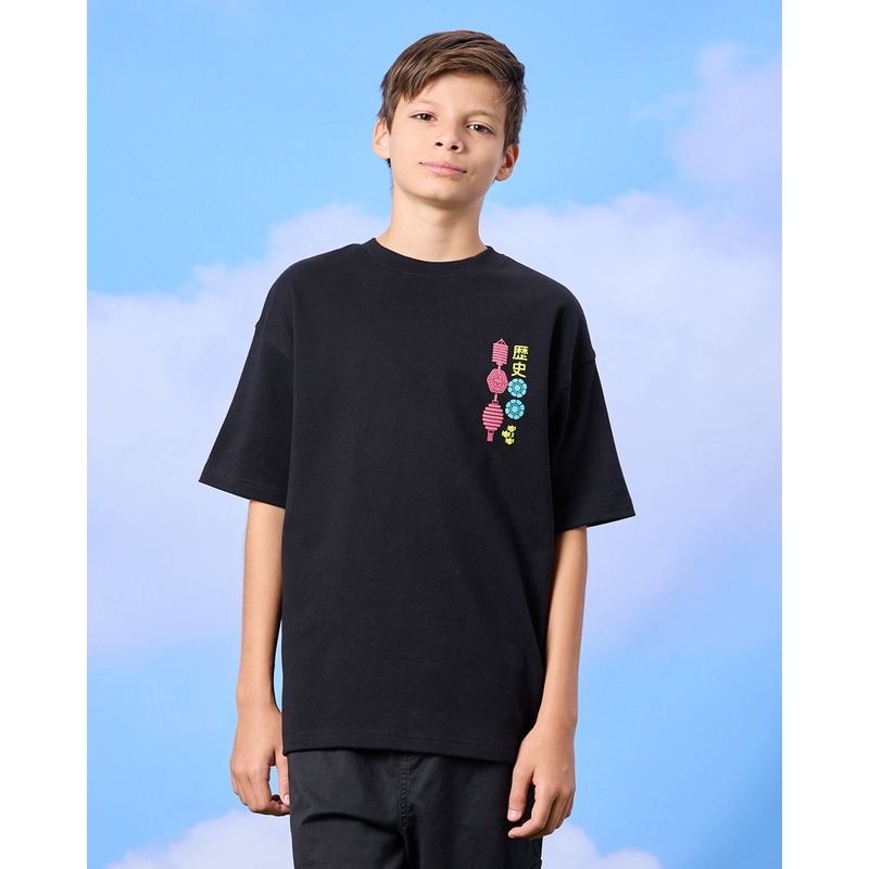 Senior Boys Black Flamingo Emb Oversize T-Shirt
