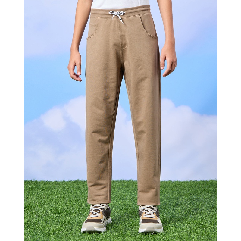Senior Boys Brown Plain Stretch Active Pants
