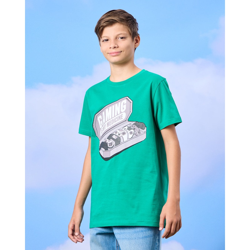 Senior Boys Green Gaming Print T-Shirt